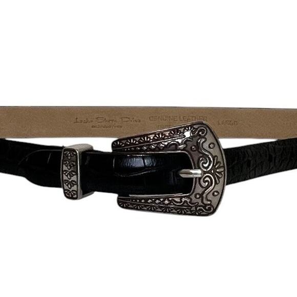Lake Shore Diva Accessories - Lake Shore Diva Accessories Womens Black Leather Belt Large Silver Tone Western